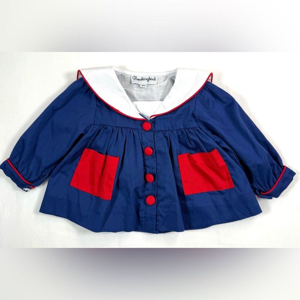 SMOCKINGBIRD Baby Girls Corduroy Nautical Sailor Blouse 9m Vintage Inspired